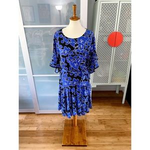 Taylor Blue & Black Floral Ruffled Wrap Dress